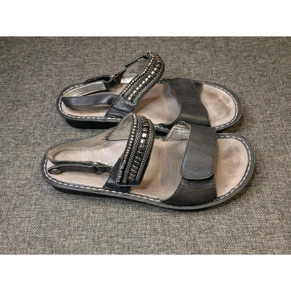 Alegria Verona Pg Lite Black Silver Metallic Leather Sandals Sz 40 / US 9-9.5